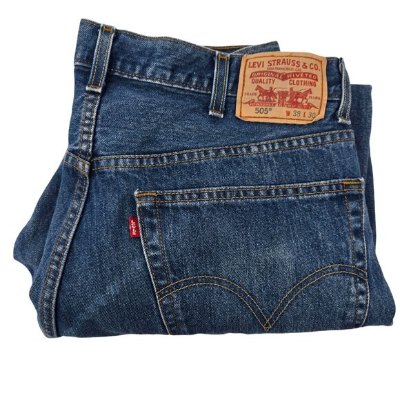 Levis 505 Regular Fit Mens Jeans W38 L30 Medium Wash Denim Straight‎ Leg - Picture 1 of 7